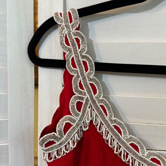 80s Hand Beaded Tunic Medium Vintage Red - Picture 6 of 14